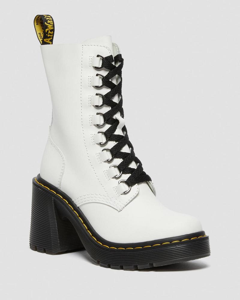 Botas de Tacon Dr Martens Chesney Cuero Flared Heel Mujer Blancos | MX 633RVD